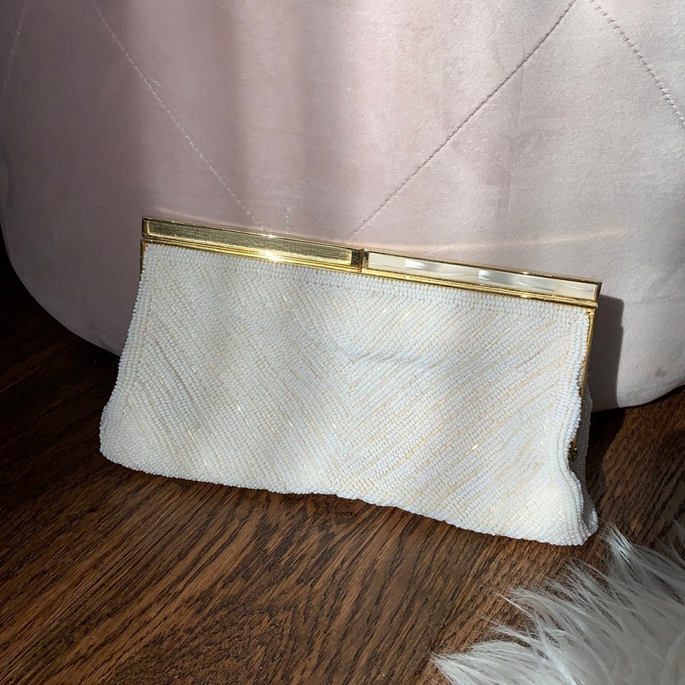 Vintage white beaded clutch